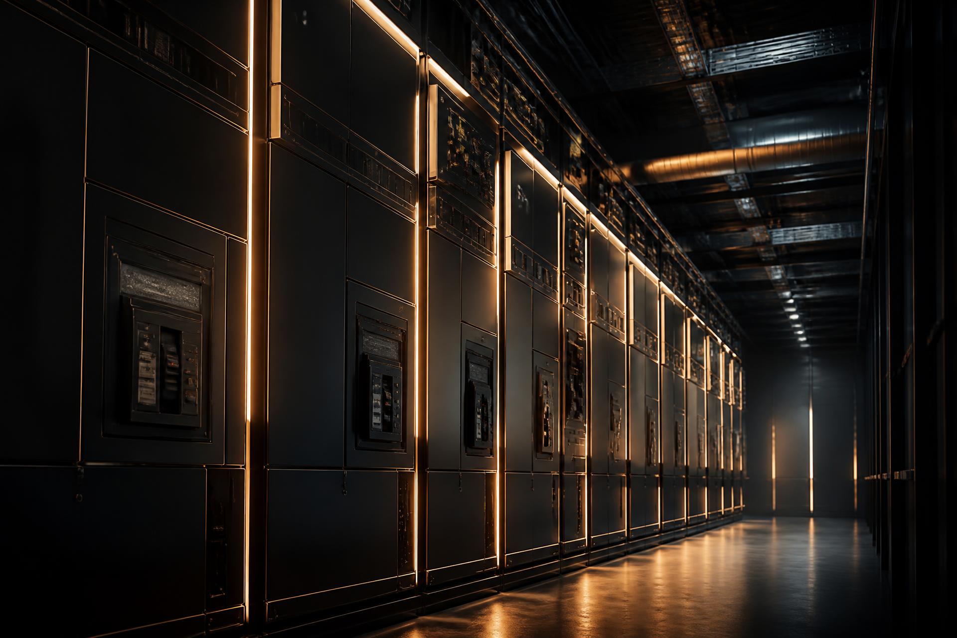 Electrical switchgear room lit by warm accent lighting